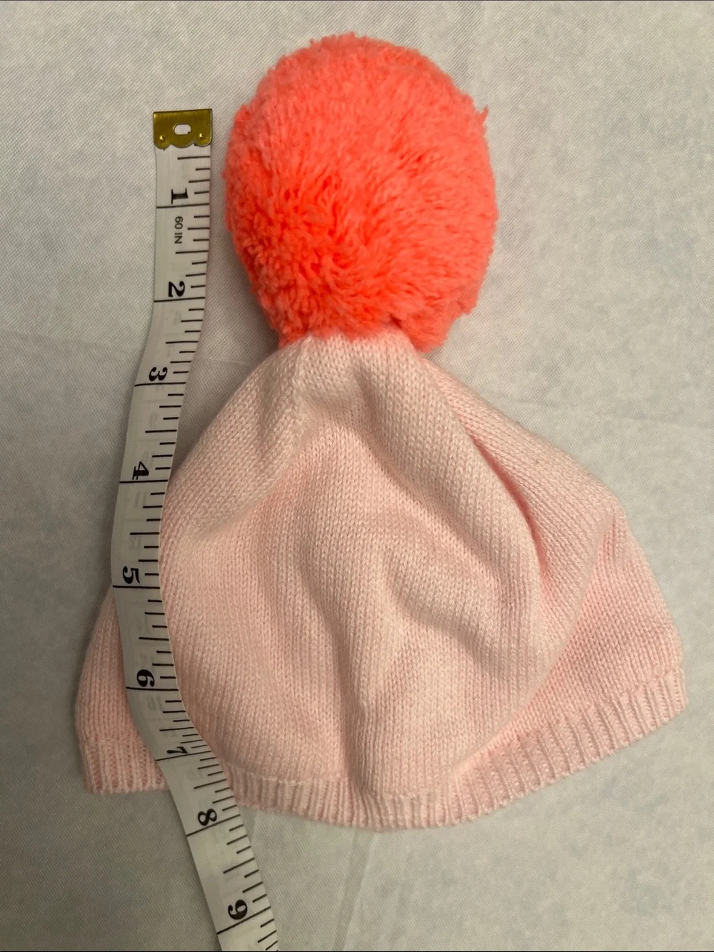 Janie and Jack | Infant Baby Pink Beanie Hat with Coral Pom Pom Size 0-3M